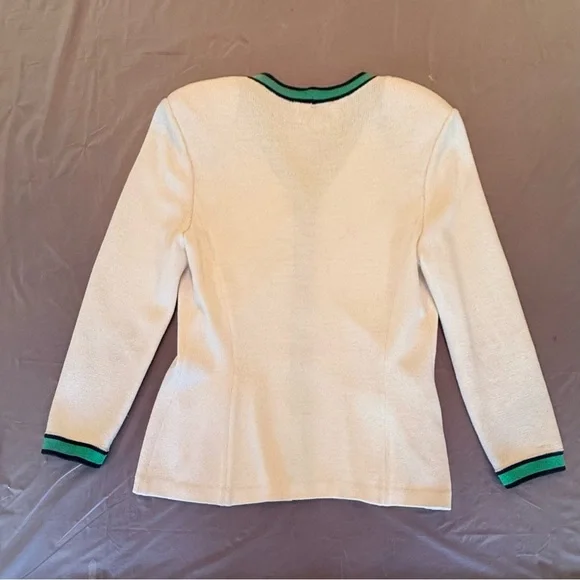 St John Vintage Cream/Navy/Green/Golf Button Sweater/Jacket Size 6/S MSRP $1295 - Picture 3 of 12
